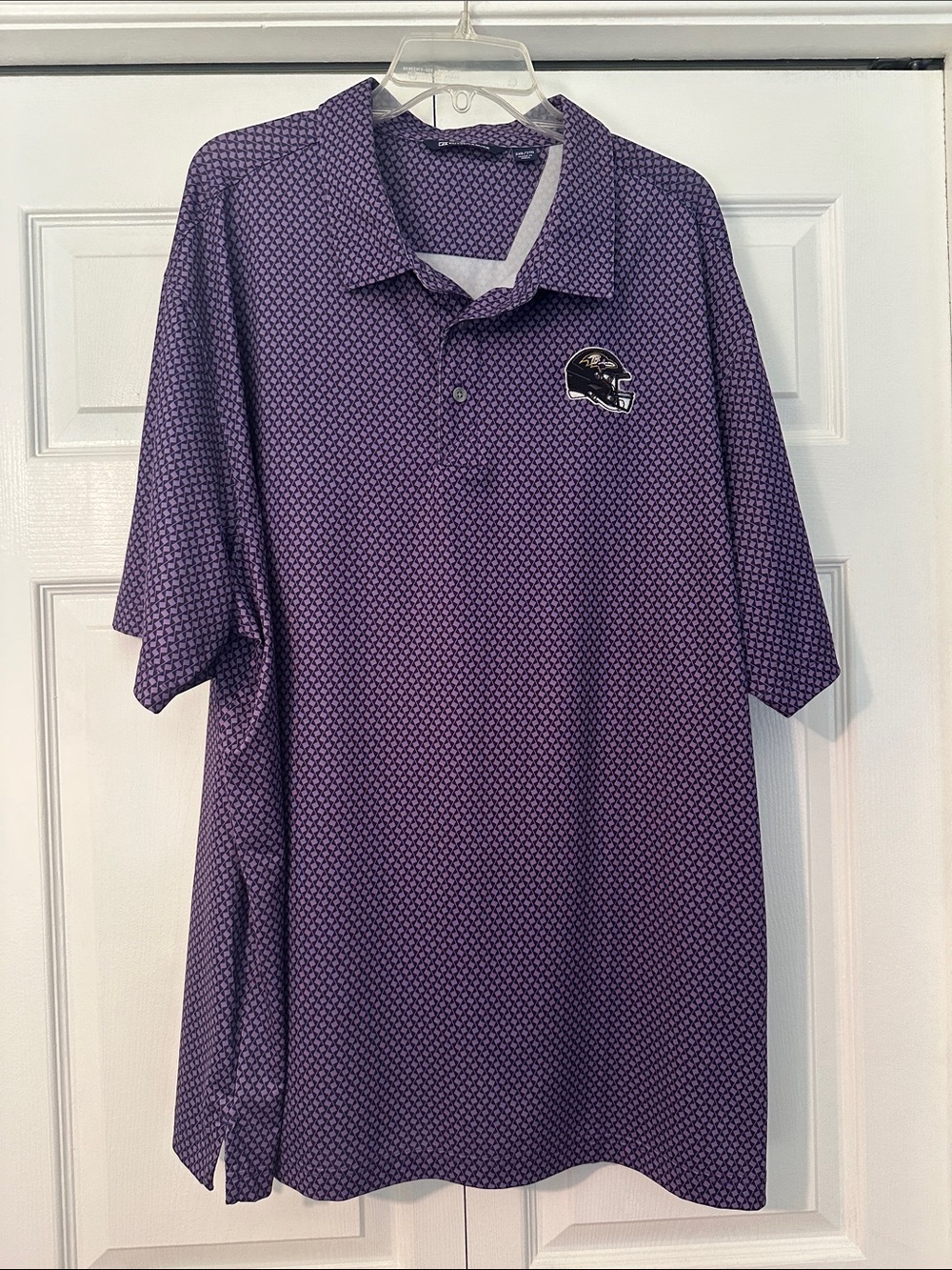 Cutter & Buck Purple Geometric Polo with Ravens Helmet Patch